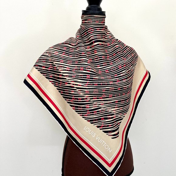 Authentic Louis Vuitton Scarf Monogram Pattern Alma Bag Print Beige Silk Wrap - Picture 2 of 16